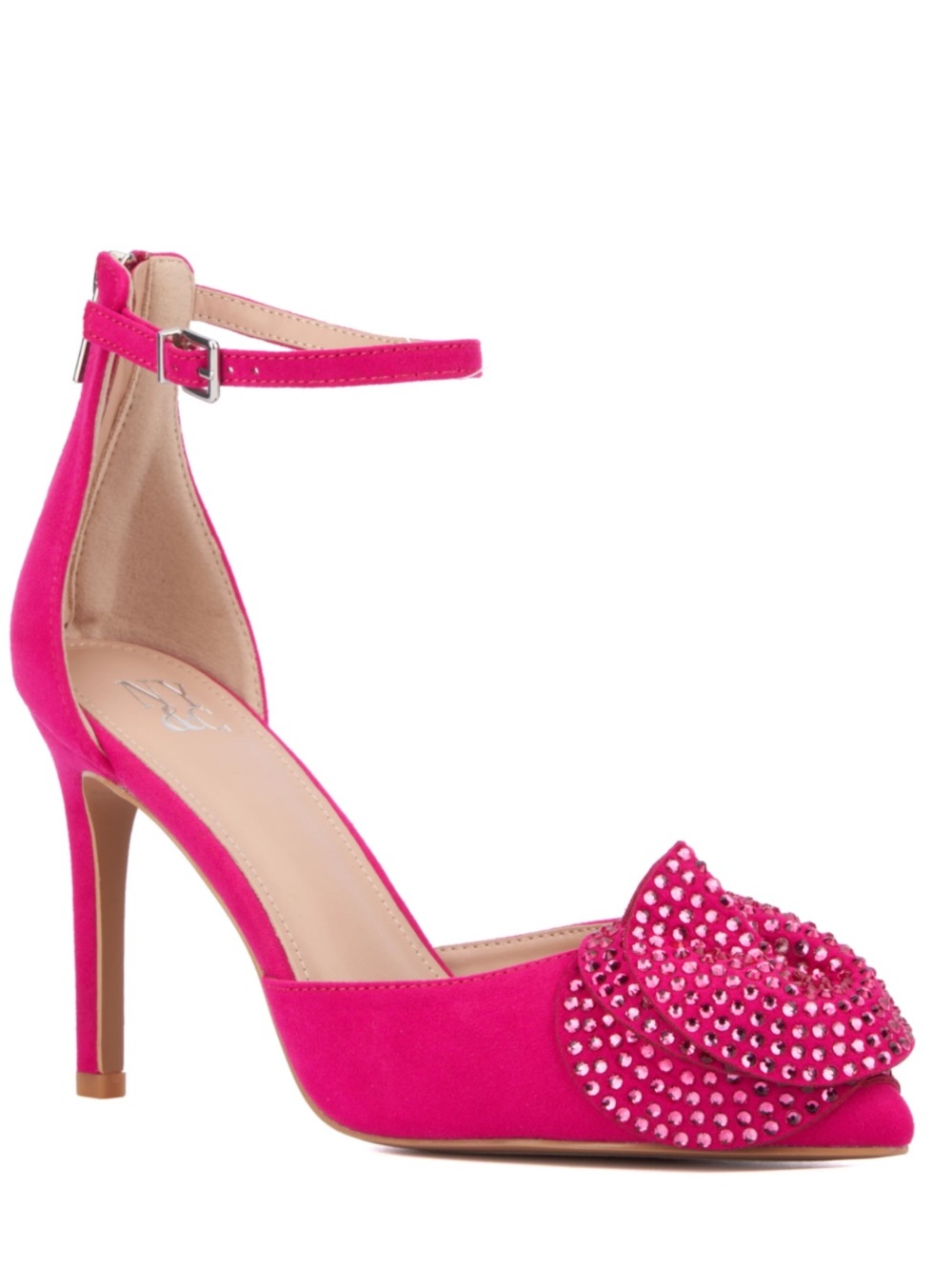 New York & Company Hot Pink Rhinestone Rosette Ankle Strap Heels NWOB Size 8.5
